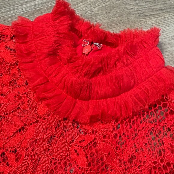 Alexis Anabella Lace Midi Dress in red size XS sheer panels long sleeve 0 2 - Picture 5 of 15